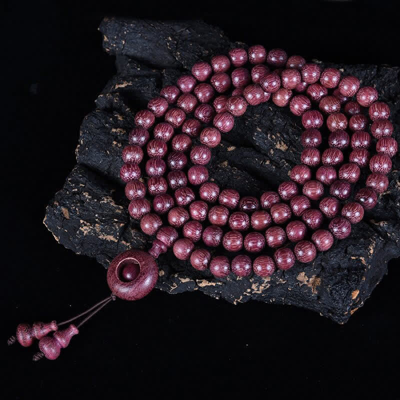 Buddha Stones Mala de 108 cuentas de calabaza Peltogyne natural - Hebilla redonda - 8 mm - image 15