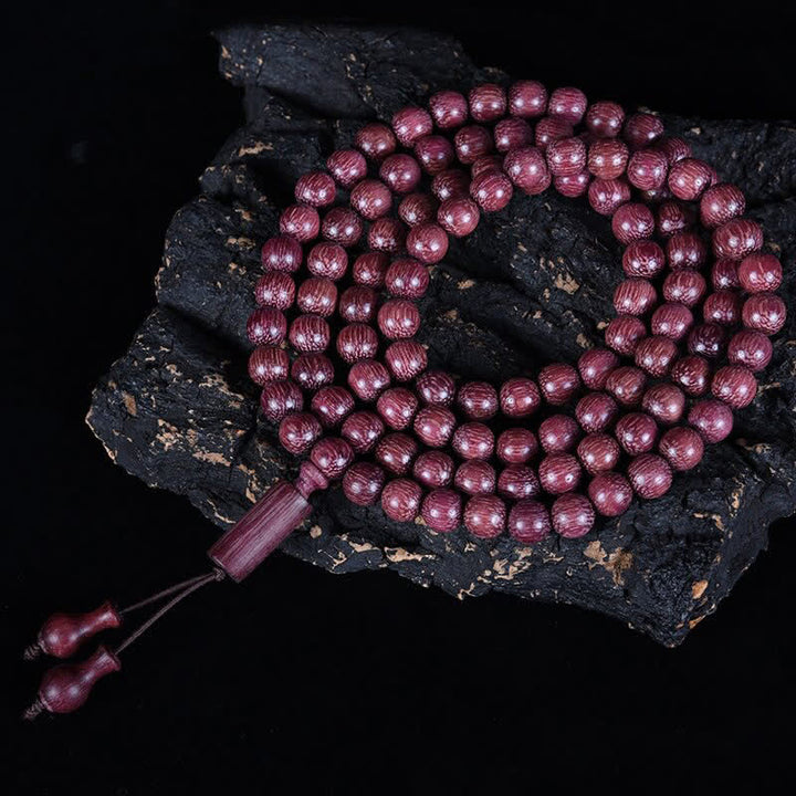 Buddha Stones Mala de 108 cuentas de calabaza Peltogyne natural - Junta de bambú - 8 mm - image 12
