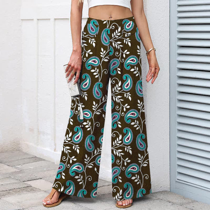 Buddha Stones Pantalones de mujer de algodón y lino con estampado bohemio de cachemir, cintura elástica y pernera ancha con bolsillos. - image 5