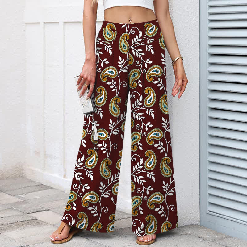 Buddha Stones Pantalones de mujer de algodón y lino con estampado bohemio de cachemir, cintura elástica y pernera ancha con bolsillos. - image 7