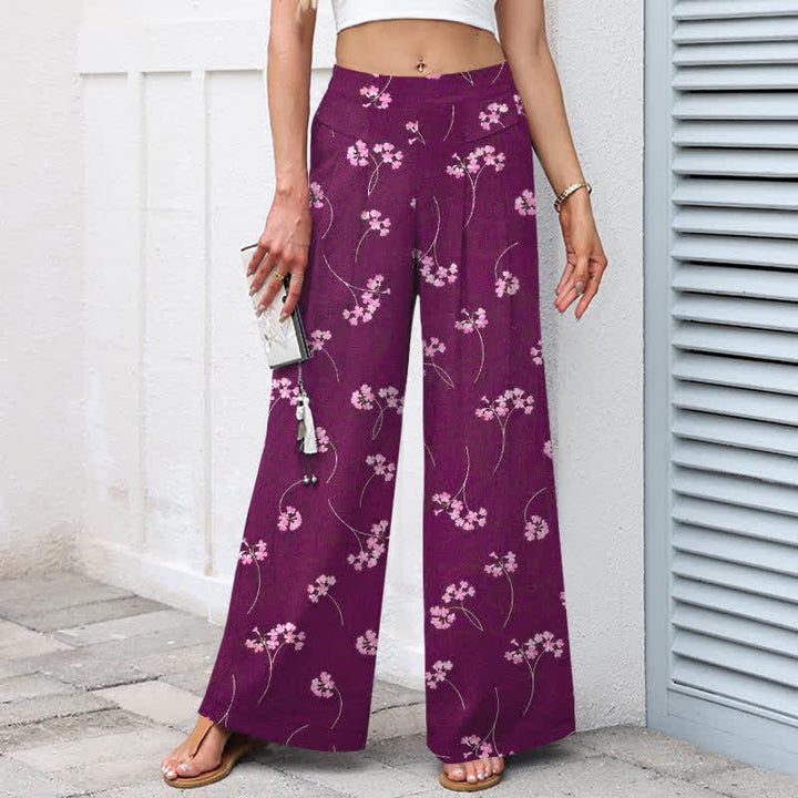 Buddha Stones Pantalones de mujer de lino y algodón con estampado floral, cintura elástica y pernera ancha con bolsillos. - image 5