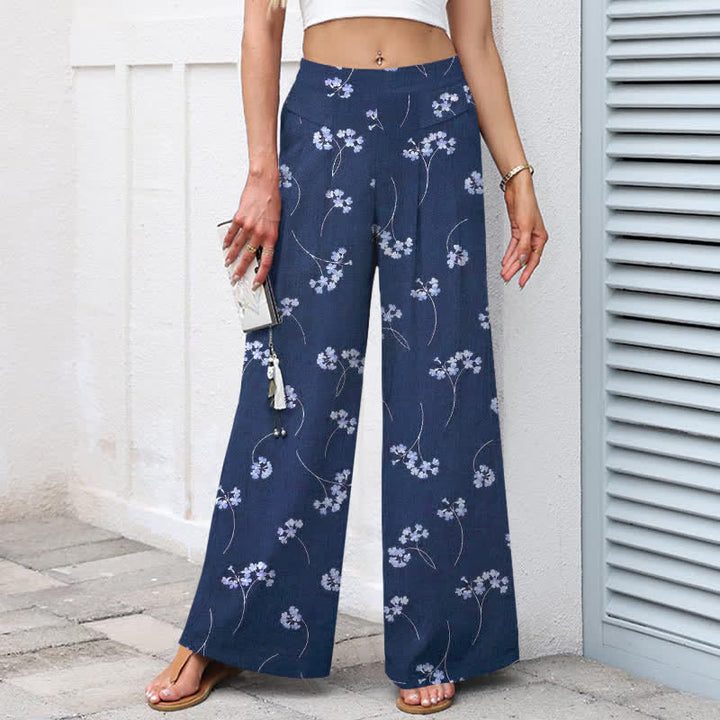 Buddha Stones Pantalones de mujer de lino y algodón con estampado floral, cintura elástica y pernera ancha con bolsillos. - image 7