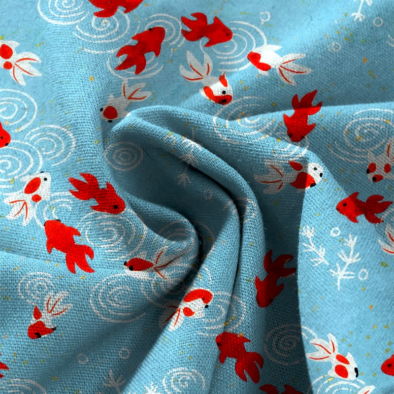 Buddha Stones Pantalones de mujer de lino y algodón con estampado de peces koi, cintura elástica, pernera ancha y bolsillos. - image 3