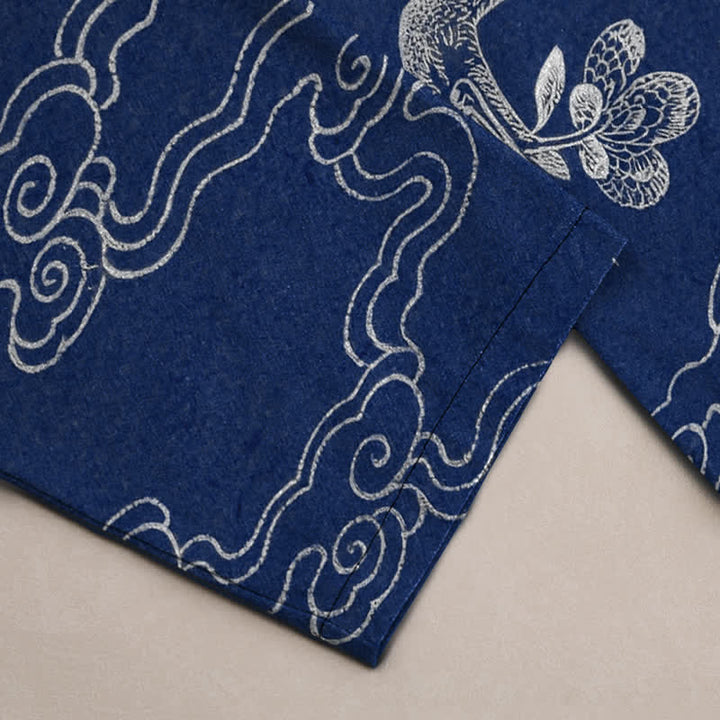 Buddha Stones Pantalones de hombre de algodón blanco con estampado de grullas y nubes auspiciosas, corte ajustado y bolsillos. - image 3