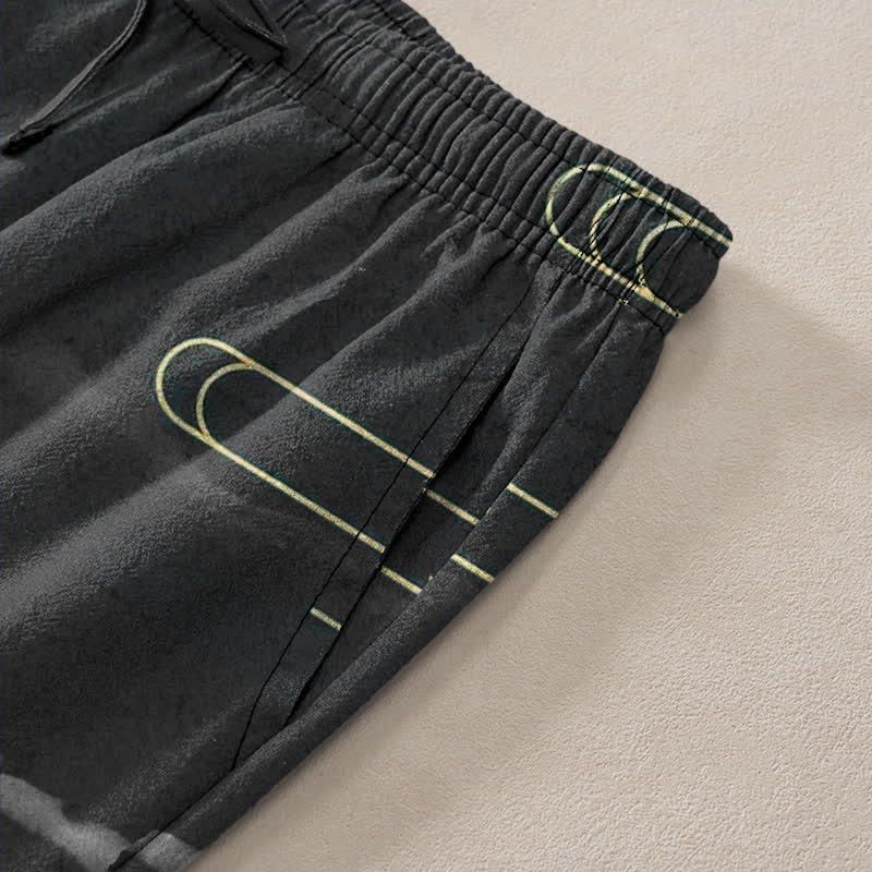 Buddha Stones Pantalones de hombre de algodón blanco con estampado de grullas y olas, corte cónico y bolsillos. - image 2