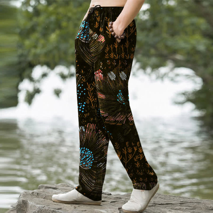 Buddha Stones Pantalones de hombre de algodón con estampado floral y corte ajustado, con bolsillos. - image 5