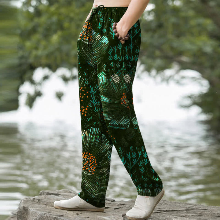 Buddha Stones Pantalones de hombre de algodón con estampado floral y corte ajustado, con bolsillos. - image 7