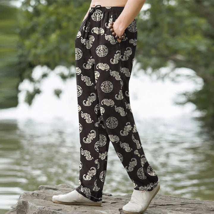 Buddha Stones Pantalones de hombre cónicos con bolsillos, estampado redondo de nube de longevidad de algodón. - image 1
