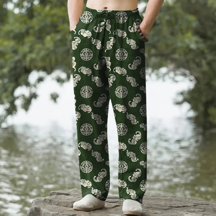 Buddha Stones Pantalones de hombre cónicos con bolsillos, estampado redondo de nube de longevidad de algodón. - Verde bosque - US/UK/AU50, EU60 (5XL) - image 4