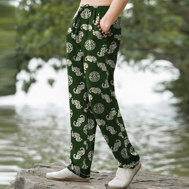Buddha Stones Pantalones de hombre cónicos con bolsillos, estampado redondo de nube de longevidad de algodón. - image 5