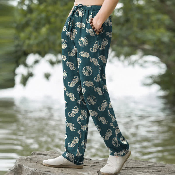 Buddha Stones Pantalones de hombre cónicos con bolsillos, estampado redondo de nube de longevidad de algodón. - image 7