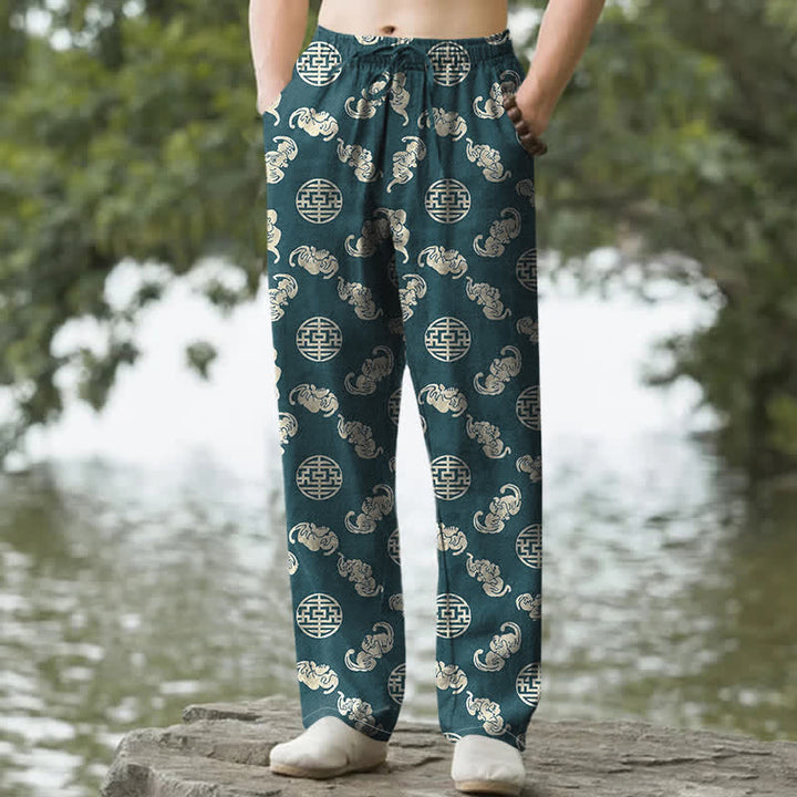Buddha Stones Pantalones de hombre cónicos con bolsillos, estampado redondo de nube de longevidad de algodón. - Verde azulado - US/UK/AU50, EU60 (5XL) - image 6