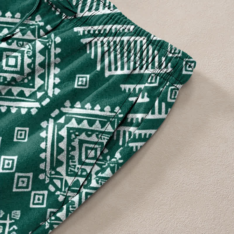 Buddha Stones Pantalones de hombre de algodón con estampado tribal de elefantes, corte ajustado y bolsillos. - image 2