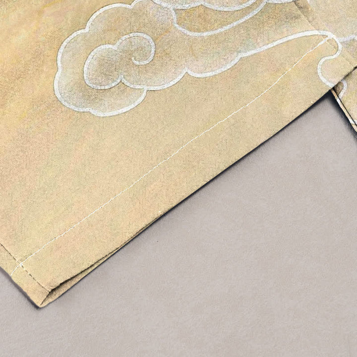 Buddha Stones Pantalones de mujer de algodón puro con estampado de nubes y pájaros volando, cintura elástica y bolsillos. - image 1