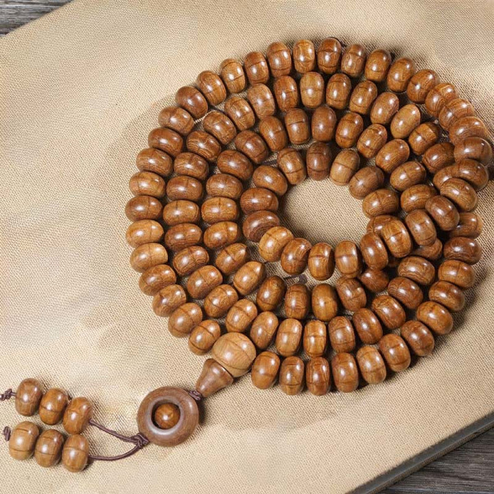 Buddha Stones Mala de 108 cuentas de madera de Abelia Biflora natural para protección - image 1