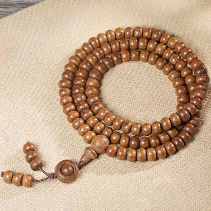 Buddha Stones Mala de 108 cuentas de madera de Abelia Biflora natural para protección - 6*8 mm - image 3