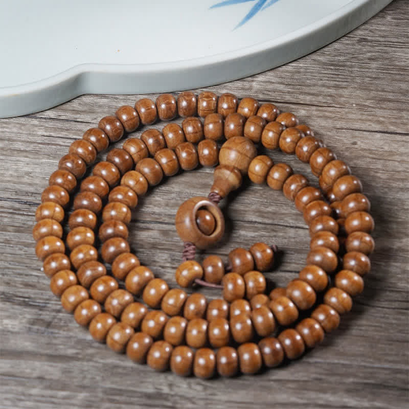 Buddha Stones Mala de 108 cuentas de madera de Abelia Biflora natural para protección - image 2