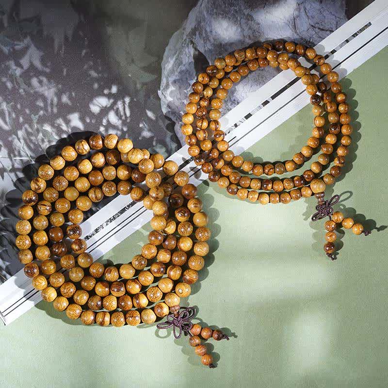 Buddha Stones Mala de 108 cuentas de madera de mármol natural Harmony - image 7