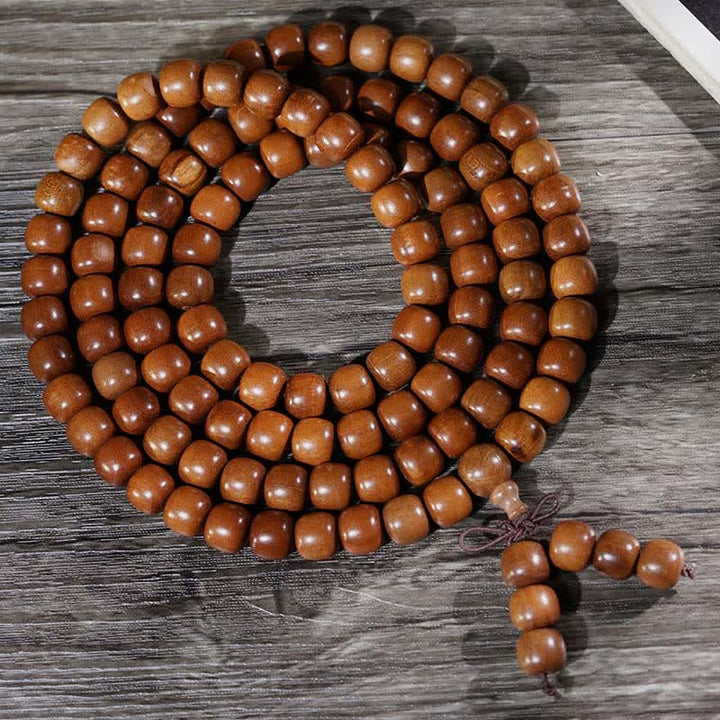 Buddha Stones Madera de azufaifa natural 108 cuentas Mala - Madera de azufaifo (Coraje ♥ Fuerza) - image 0