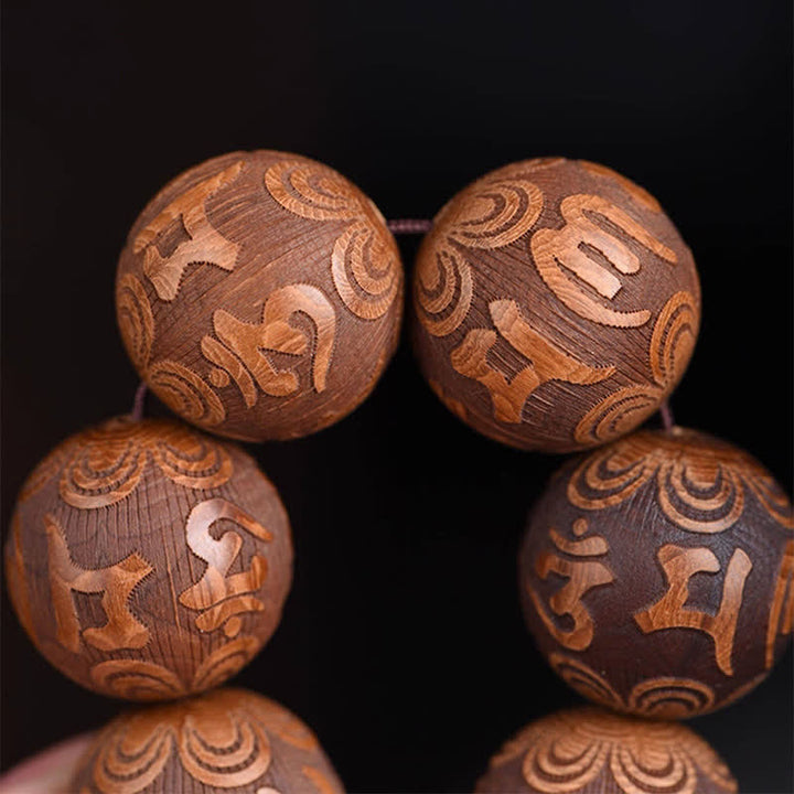 Buddha Stones Pulsera de madera natural Abelia Biflora con corazón Sutra Om Mani Padme Hum - image 3