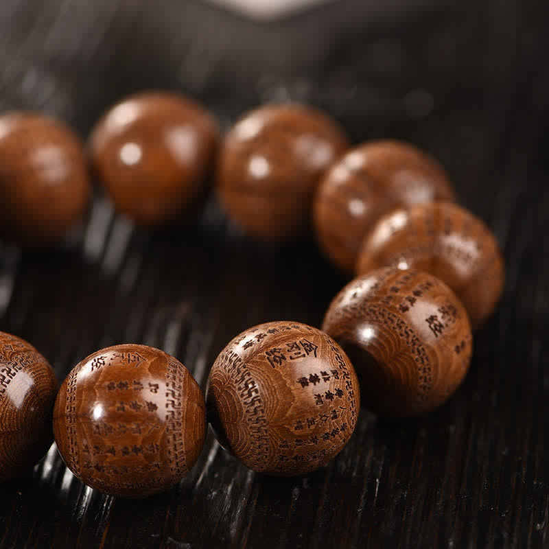 Buddha Stones Pulsera de madera natural Abelia Biflora con corazón Sutra Om Mani Padme Hum - image 12