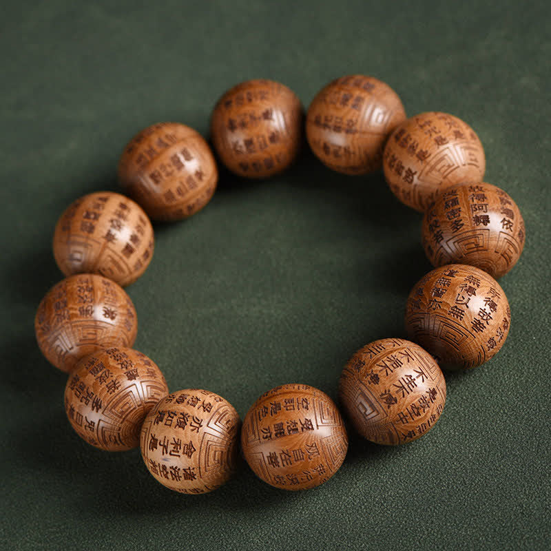 Buddha Stones Pulsera de madera natural Abelia Biflora con corazón Sutra Om Mani Padme Hum - Sutra del Corazón - image 15