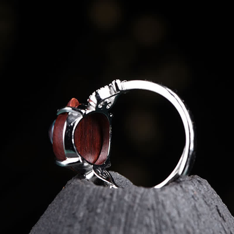 Buddha Stones Anillo ajustable de longevidad para gatos de sándalo rojo de hoja pequeña - image 3