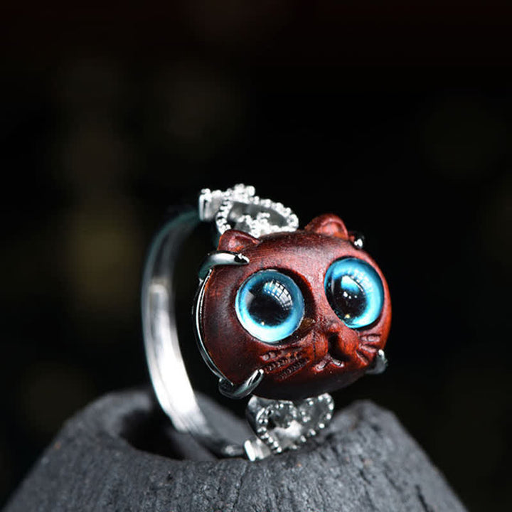 Buddha Stones Anillo ajustable de longevidad para gatos de sándalo rojo de hoja pequeña - image 1