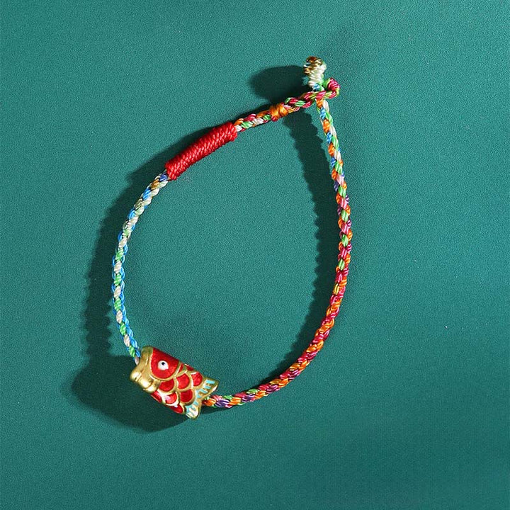 Buddha Stones Pulsera trenzada de hilo colorido con diseño de pez koi para la buena suerte, tejida a mano. - image 2