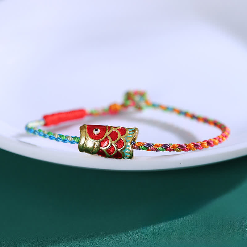 Buddha Stones Pulsera trenzada de hilo colorido con diseño de pez koi para la buena suerte, tejida a mano. - image 1