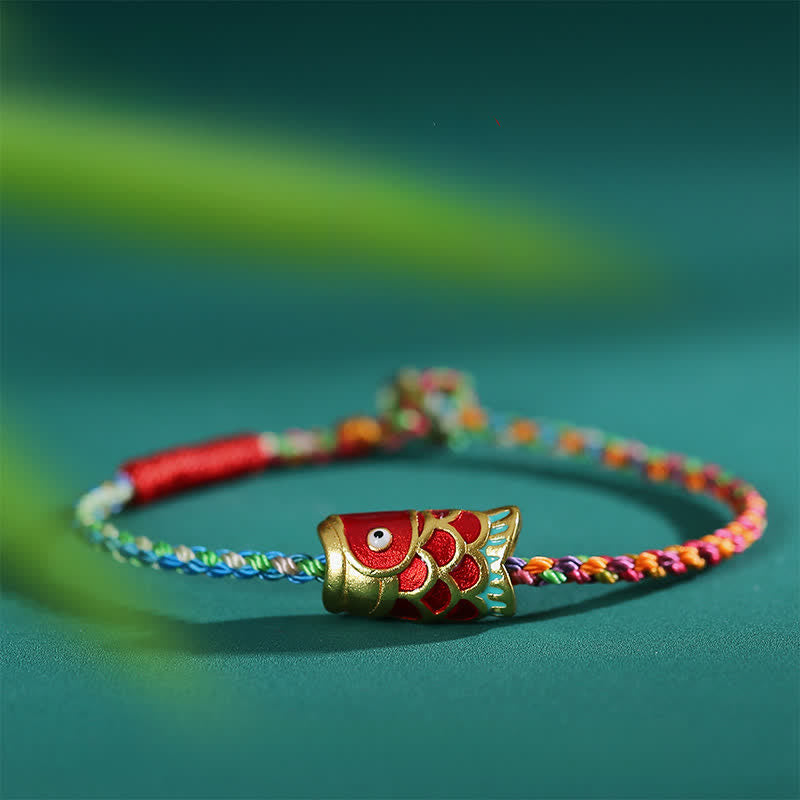 Buddha Stones Pulsera trenzada de hilo colorido con diseño de pez koi para la buena suerte, tejida a mano. - 7,1–7,5 pulgadas (18–19 cm) - image 0
