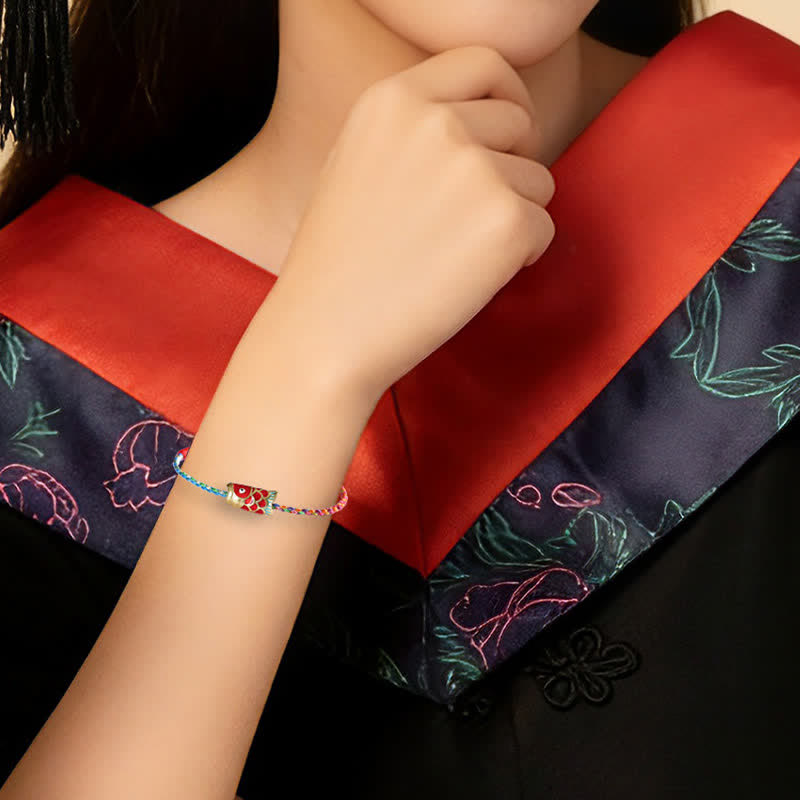 Buddha Stones Pulsera trenzada de hilo colorido con diseño de pez koi para la buena suerte, tejida a mano. - image 4