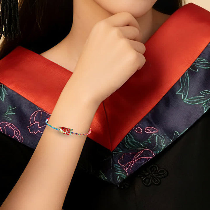 Buddha Stones Pulsera trenzada de hilo colorido con diseño de pez koi para la buena suerte, tejida a mano. - image 4