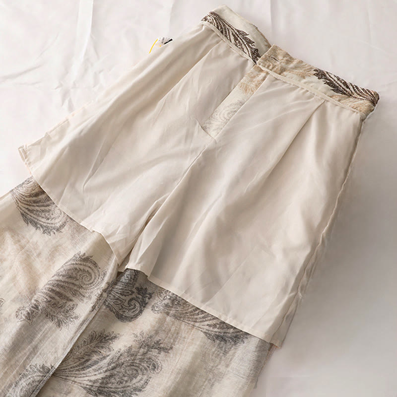 Buddha Stones Pantalones de mujer de corte recto, estilo bohemio casual de verano, con estampado paisley, cremallera y bolsillos. - image 7
