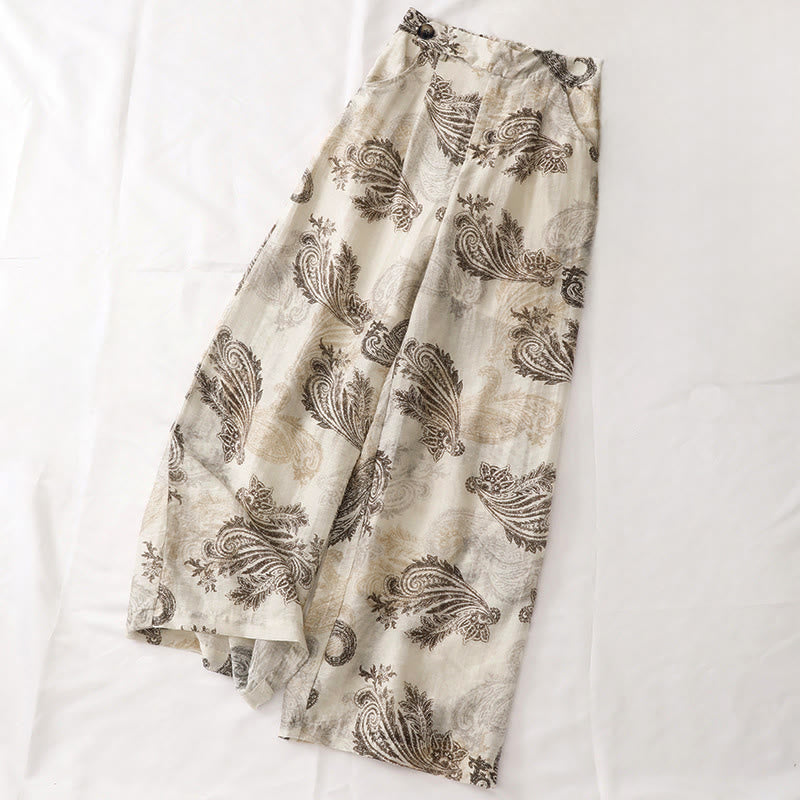 Buddha Stones Pantalones de mujer de corte recto, estilo bohemio casual de verano, con estampado paisley, cremallera y bolsillos. - image 0
