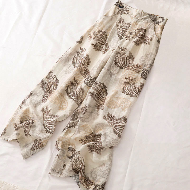 Buddha Stones Pantalones de mujer de corte recto, estilo bohemio casual de verano, con estampado paisley, cremallera y bolsillos. - image 2