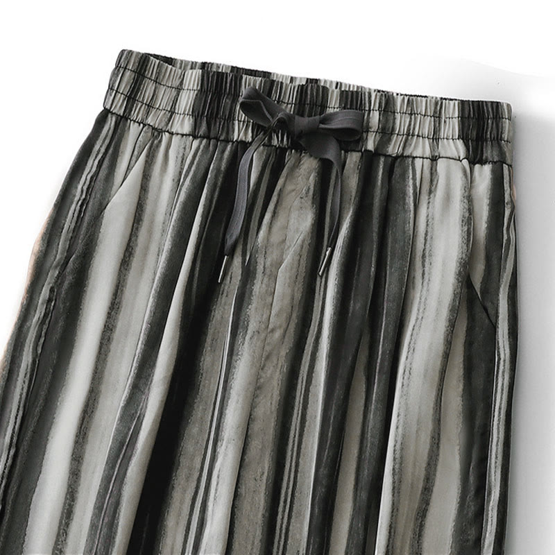 Buddha Stones Pantalones largos de verano elegantes e informales con cordón ajustable y rayas verticales para mujer, de pierna recta y con bolsillos. - image 9