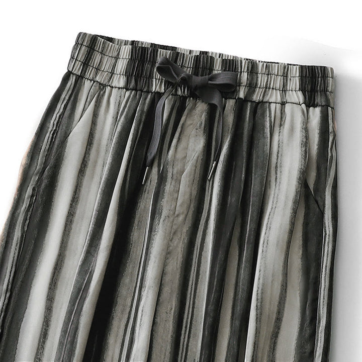 Buddha Stones Pantalones largos de verano elegantes e informales con cordón ajustable y rayas verticales para mujer, de pierna recta y con bolsillos. - image 9