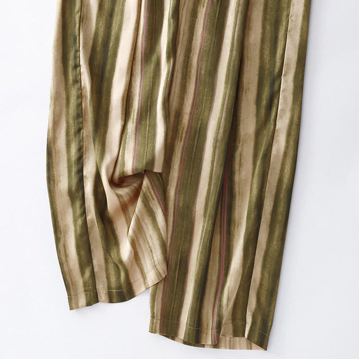 Buddha Stones Pantalones largos de verano elegantes e informales con cordón ajustable y rayas verticales para mujer, de pierna recta y con bolsillos. - image 5