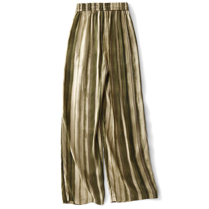 Buddha Stones Pantalones largos de verano elegantes e informales con cordón ajustable y rayas verticales para mujer, de pierna recta y con bolsillos. - image 1