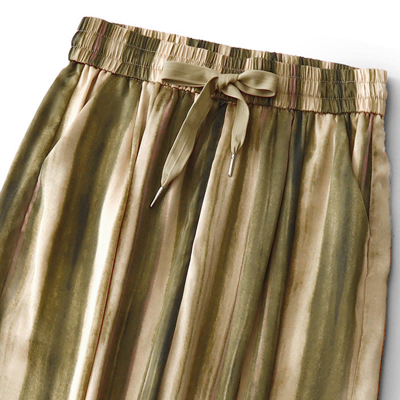 Buddha Stones Pantalones largos de verano elegantes e informales con cordón ajustable y rayas verticales para mujer, de pierna recta y con bolsillos. - image 2