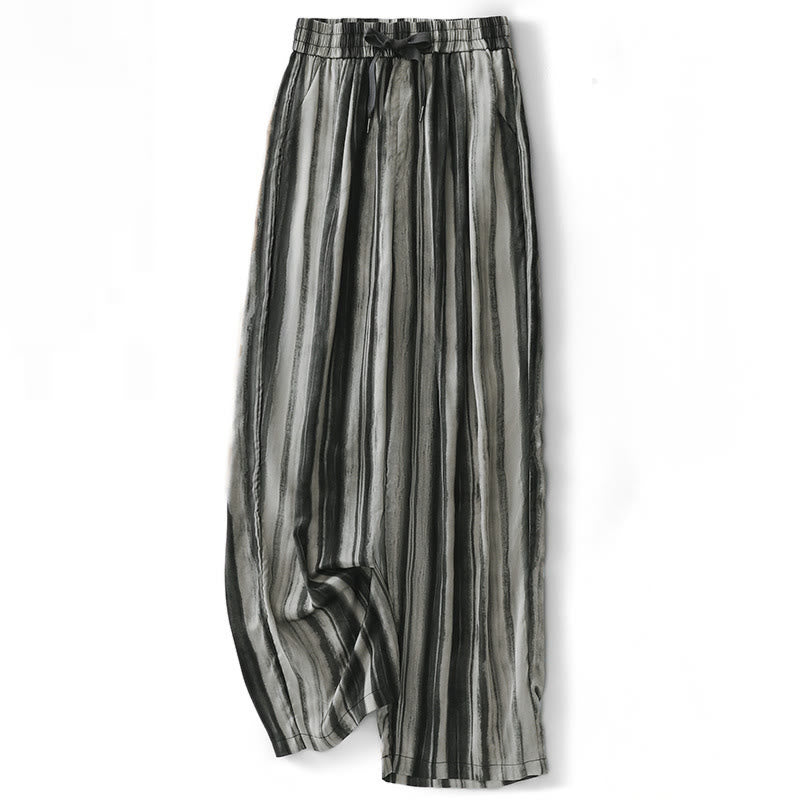 Buddha Stones Pantalones largos de verano elegantes e informales con cordón ajustable y rayas verticales para mujer, de pierna recta y con bolsillos. - Gris - US8-10, UK/AU12-14, EU40-42 (2XL) - image 8
