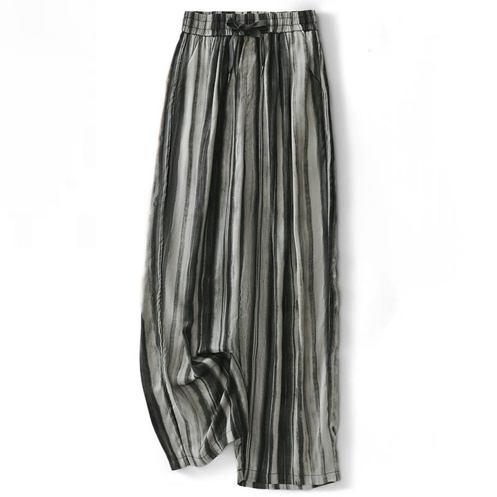Buddha Stones Pantalones largos de verano elegantes e informales con cordón ajustable y rayas verticales para mujer, de pierna recta y con bolsillos. - Gris - US8-10, UK/AU12-14, EU40-42 (2XL) - image 8