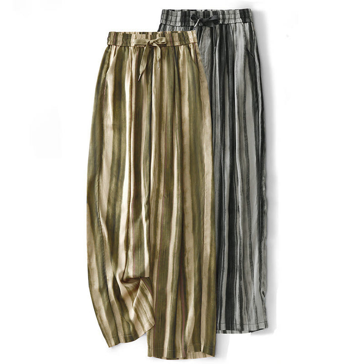 Buddha Stones Pantalones largos de verano elegantes e informales con cordón ajustable y rayas verticales para mujer, de pierna recta y con bolsillos. - image 17
