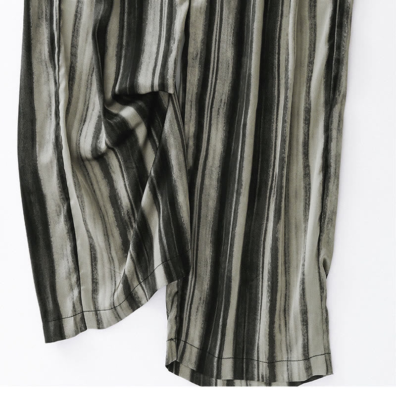 Buddha Stones Pantalones largos de verano elegantes e informales con cordón ajustable y rayas verticales para mujer, de pierna recta y con bolsillos. - image 14