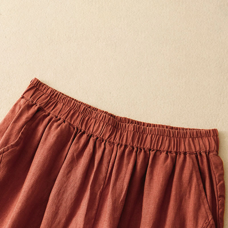 Buddha Stones Pantalones harem cortos minimalistas de color liso para mujer, estilo primavera-verano, con bolsillos. - image 1