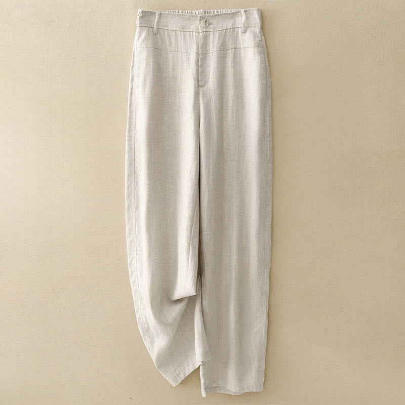 Buddha Stones Pantalones largos de mujer de corte recto con cremallera, estilo casual minimalista, ideales para primavera y verano. - Beige - US8-10, UK/AU12-14, EU40-42 (2XL) - image 0