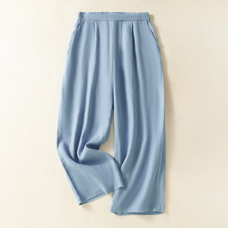 Buddha Stones Pantalones capri minimalistas informales de color liso para mujer, ideales para primavera y verano. Pantalones de pierna recta con bolsillos. - Azul claro - US8-10, UK/AU12-14, EU40-42 (2XL) - image 0