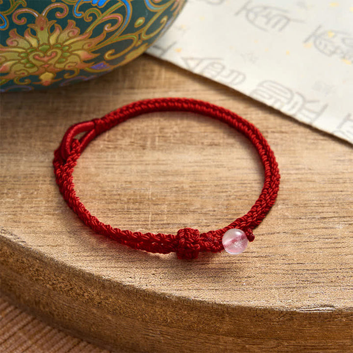 Buddha Stones Pulsera de equilibrio de aventurina verde con hilo rojo - Cuarzo rosa - Hilo rojo oscuro - 19–20 cm - image 16