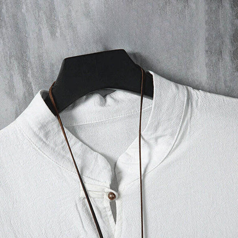 Buddha Stones Camisas de manga corta para hombre estilo Tang, informales, con botones de rana y estampado de bambú, ideales para el verano. - image 4